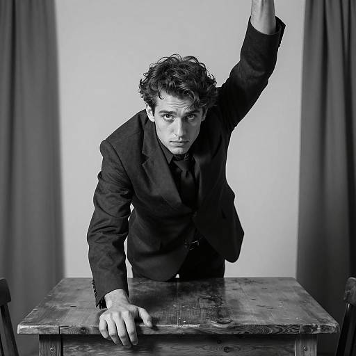 Serious Young Man in Black and White