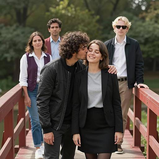 Romantic Moment on a Wooden Bridge
