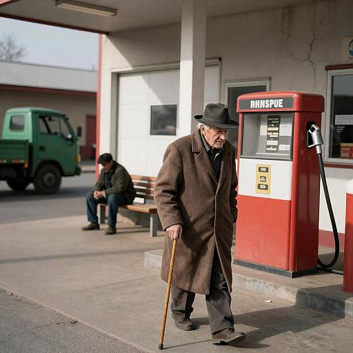 Gritty Scene of Two Men at Gas Station