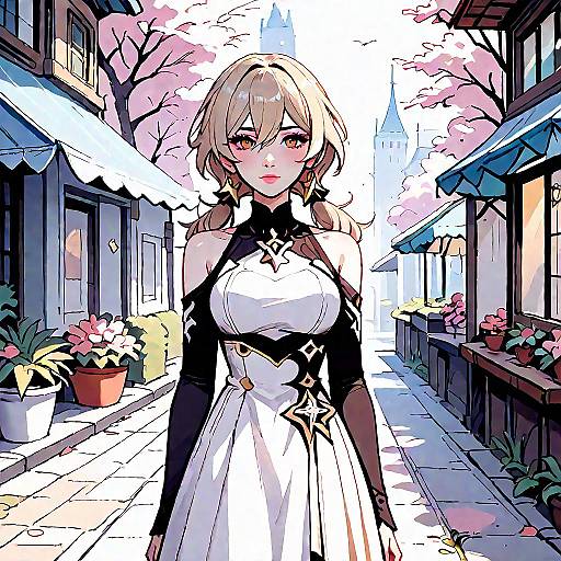 Anime Girl in Elegent Dress Outdoors