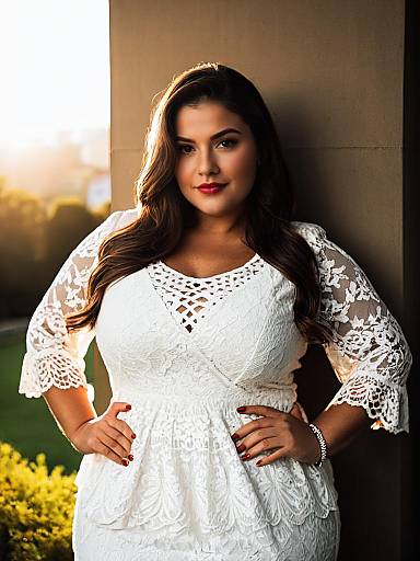 Plus Size Woman in White Lace Dress