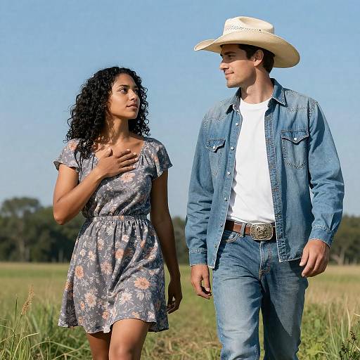 Couple in a Sunny Field Together