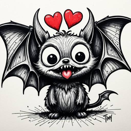 Cute Cartoon Bat with Hearts