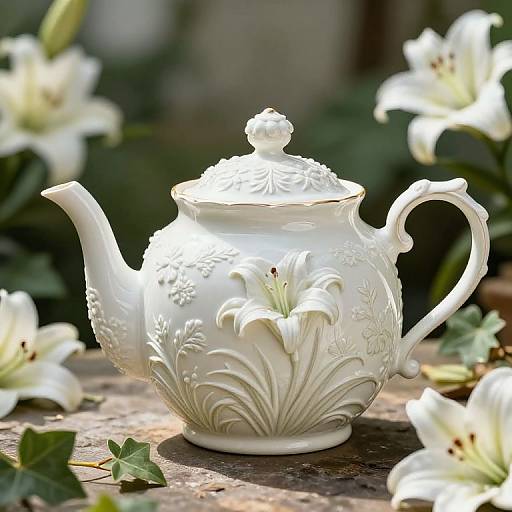 Art Nouveau Ceramic Teapot with Botanicals