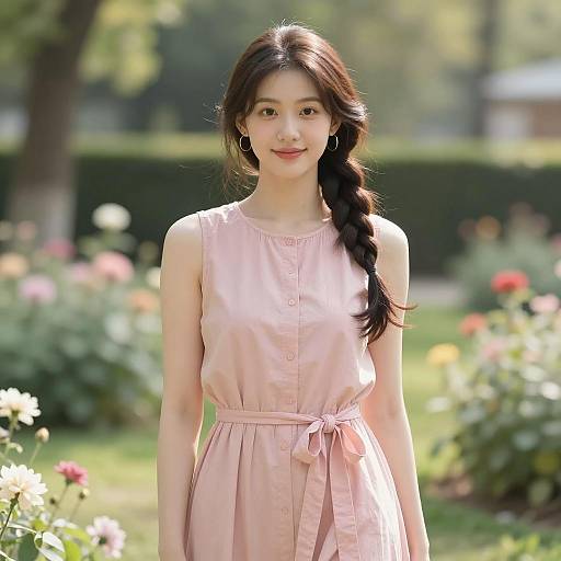 Serene Young Woman in Pastel Dress