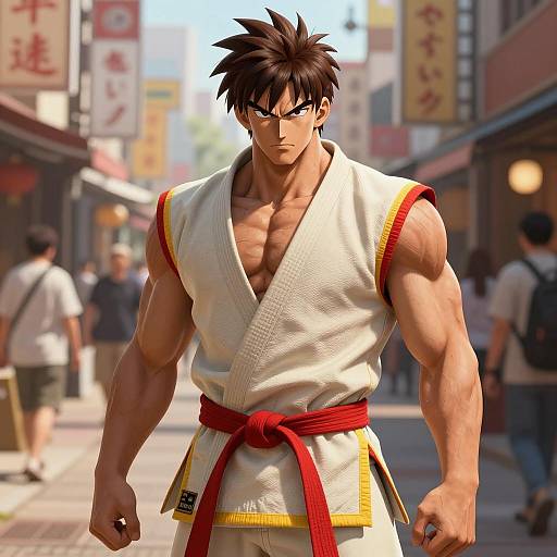 Muscular Martial Artist in Street Fighter Gi