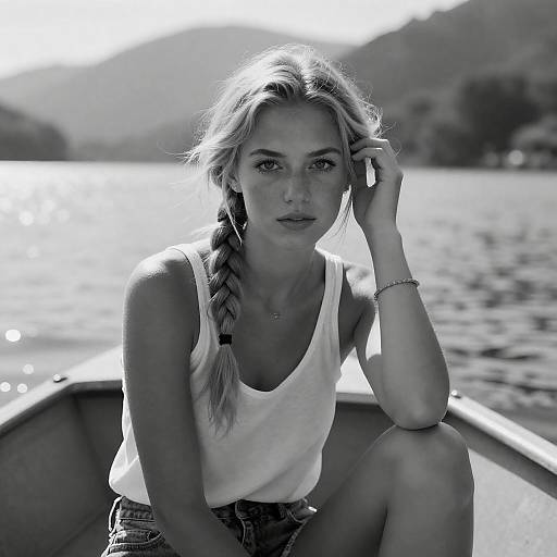 Black-and-White Blonde in Boat Portrait