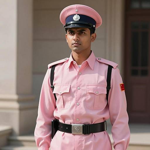 Photorealistic Young Male in Pink Army Outfit