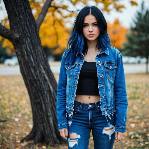 Young Woman in Torn Denim Outfit Outdoors