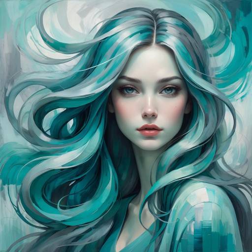Portrait of Woman with Flowing Blue Hair