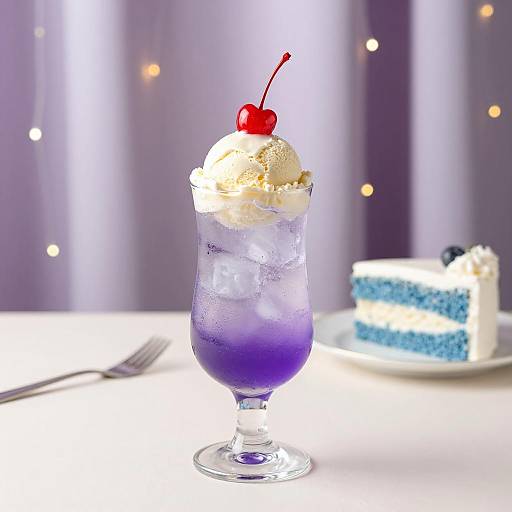 Charming Purple Ice Drink with Dessert