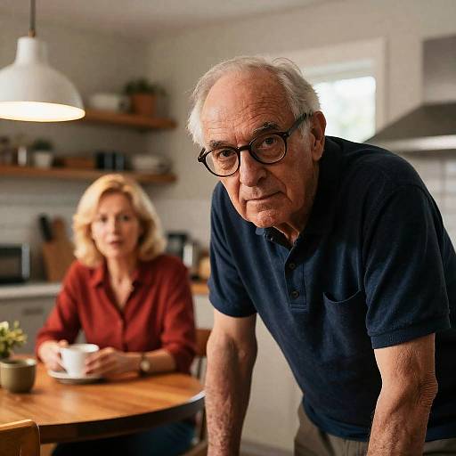 Intense Portrait in Cozy Kitchen Setting