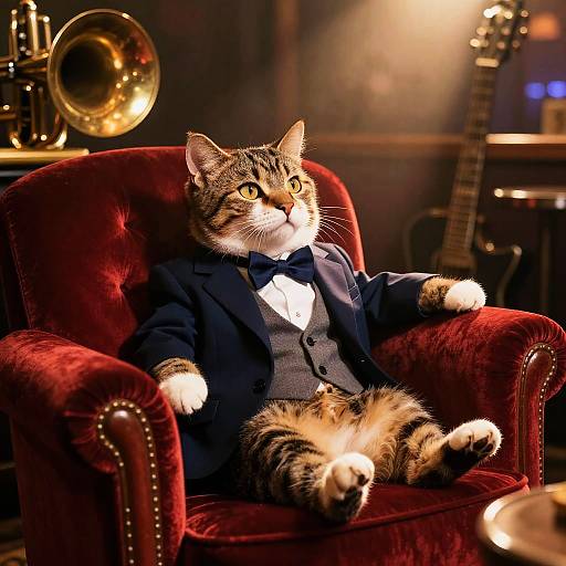 Playful Tabby Cat in Vintage Jazz Lounge
