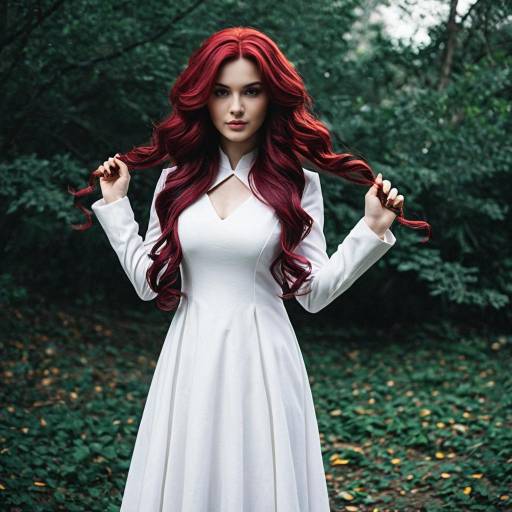 Red Haired Woman in White Dress Cosplay