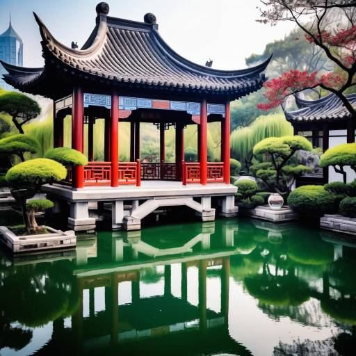 Serene Chinese Garden in Watercolors