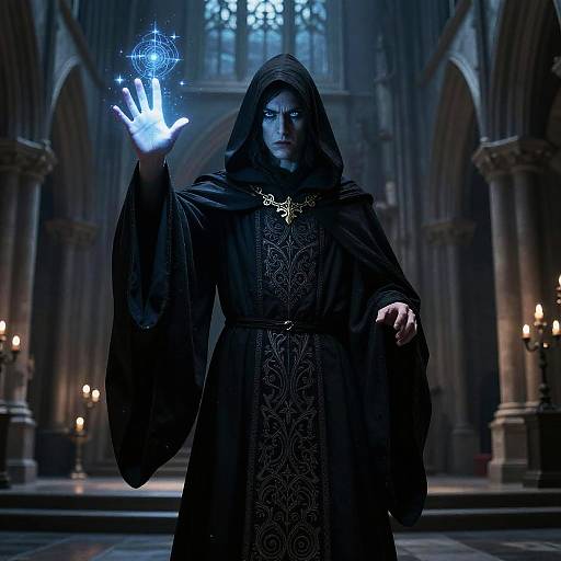 Sorcerer Casting Spell in Gothic Cathedral