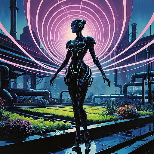 Ethereal Android in Neon Rooftop Garden
