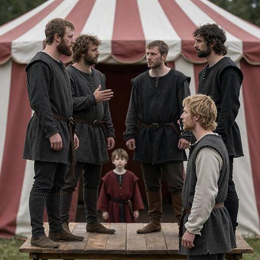 Medieval Gathering Under Striped Tent