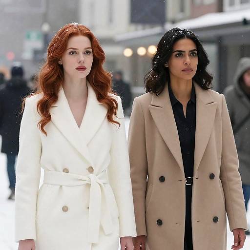 Snowy Urban Portrait of Two Women