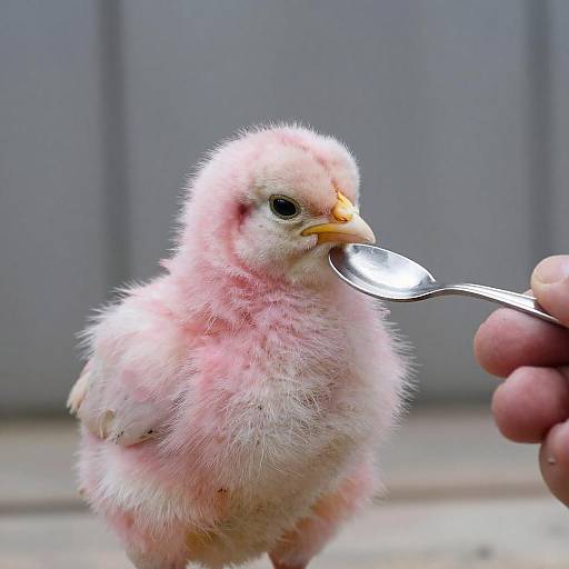 Adorable Pink Chick with Silver Spoon