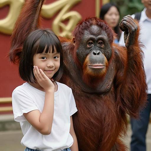 Young Girl and Orangutan Together