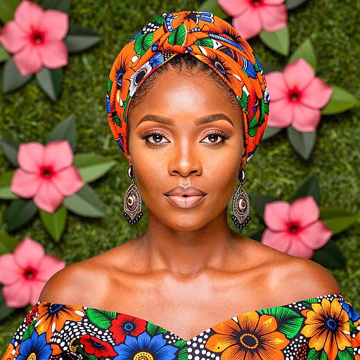 Vibrant Portrait of a Woman in Headwrap