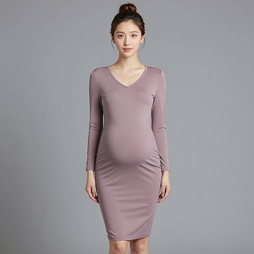 Pregnant Woman in Mauve Maternity Dress