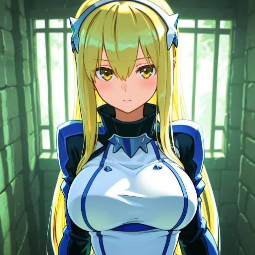 Illustration of Aiz wallenstein, dungeon ni deai wo motomeru no wa machigatteiru darou ka in the style of Niy (nenenoa)