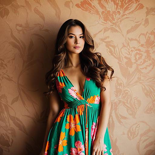 Elegant Woman in Colorful Floral Dress