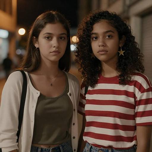 Serious Sisters in Urban Nightscape