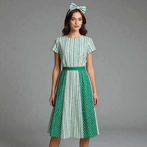 Female Model in Green Patterned Dress