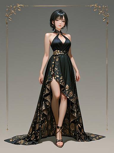 Elegant Black and Gold Paisley Dress