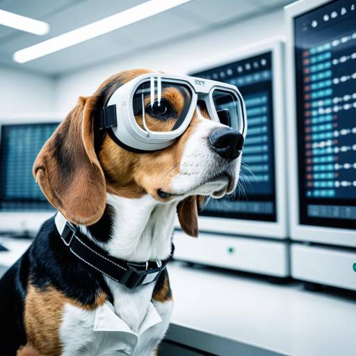 Beagle Researcher in Futuristic Lab Setting