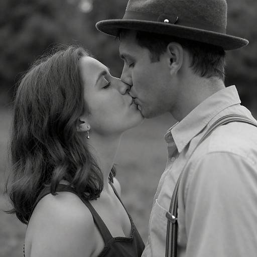 Romantic Black and White Kiss Moment