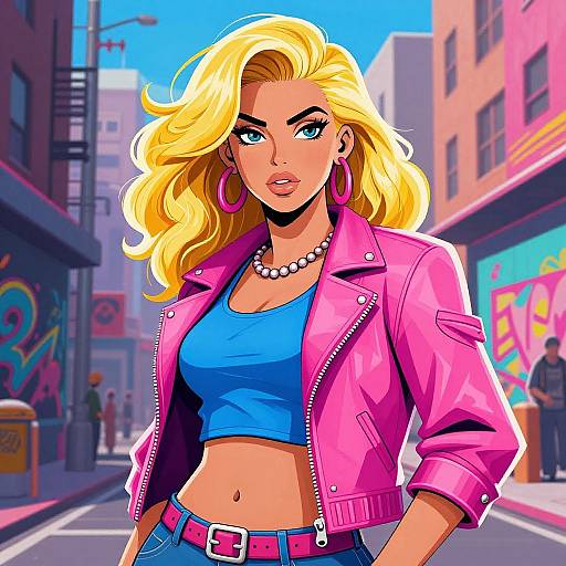 Confident Woman in Urban Street Art