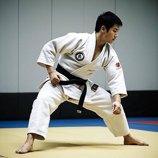 Male Judoka Practicing Higashi Judo Stance