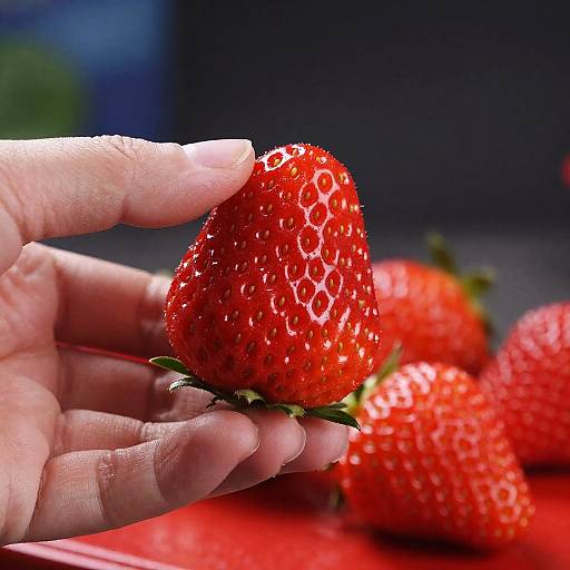 Close-Up Hand Holding Juicy Strawberry