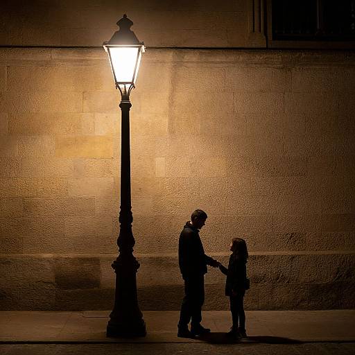 Warm Streetlamp Silhouettes Handshake