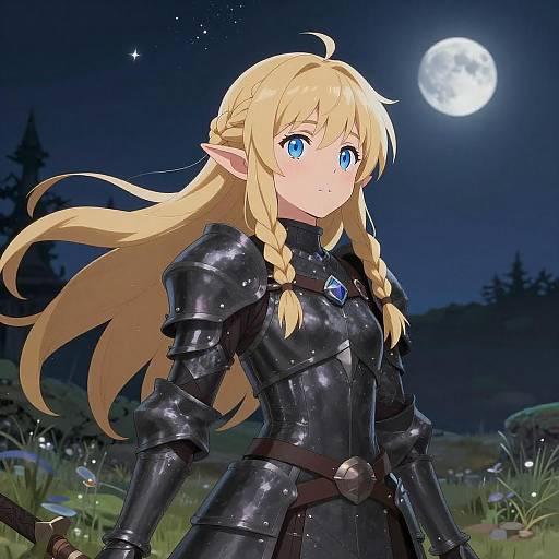 Serene Blonde Elf in Moonlit Glade