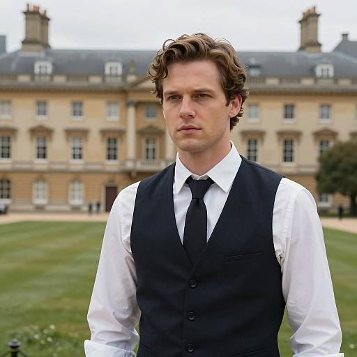 Portrait of Man in Vest Outside Classic Building