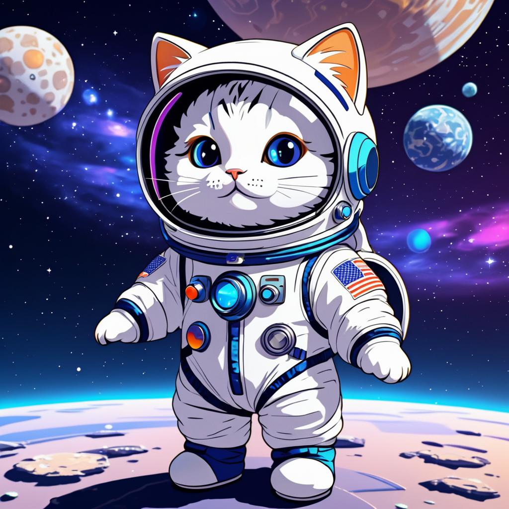 Adorable Space Cat in Astronaut Suit