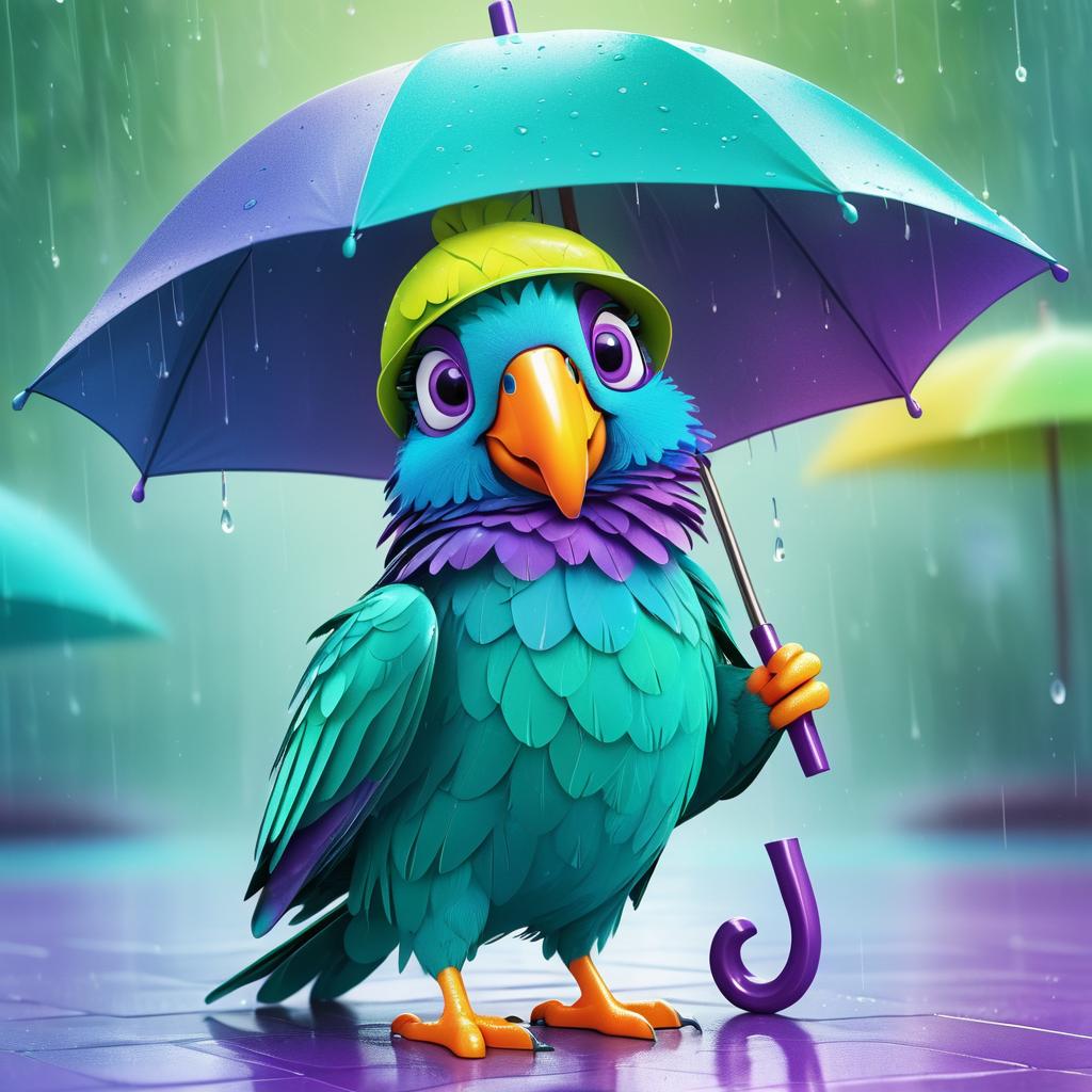 Playful Parrot Under a Teal Umbrella