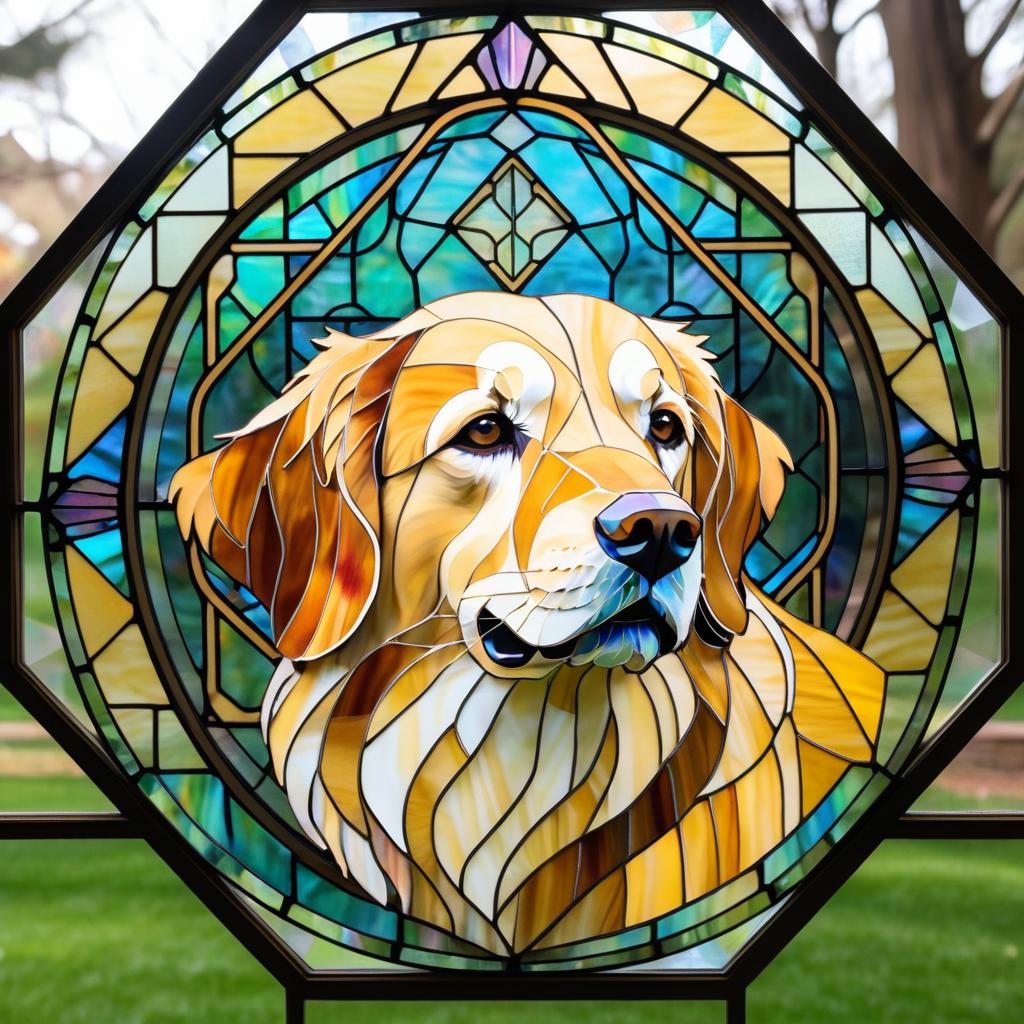 Ghibli-Style Golden Retriever in Stained Glass