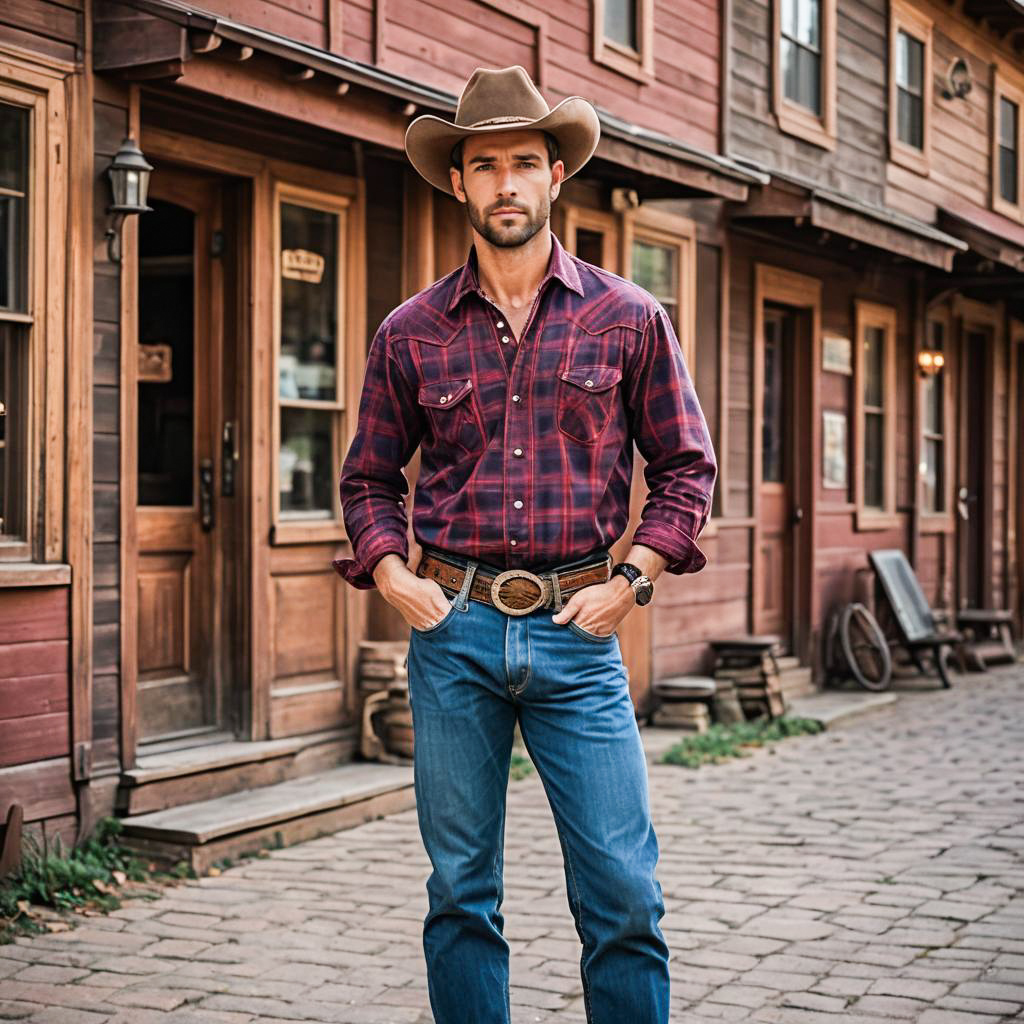 Athletic Cowboy in Old Western Town