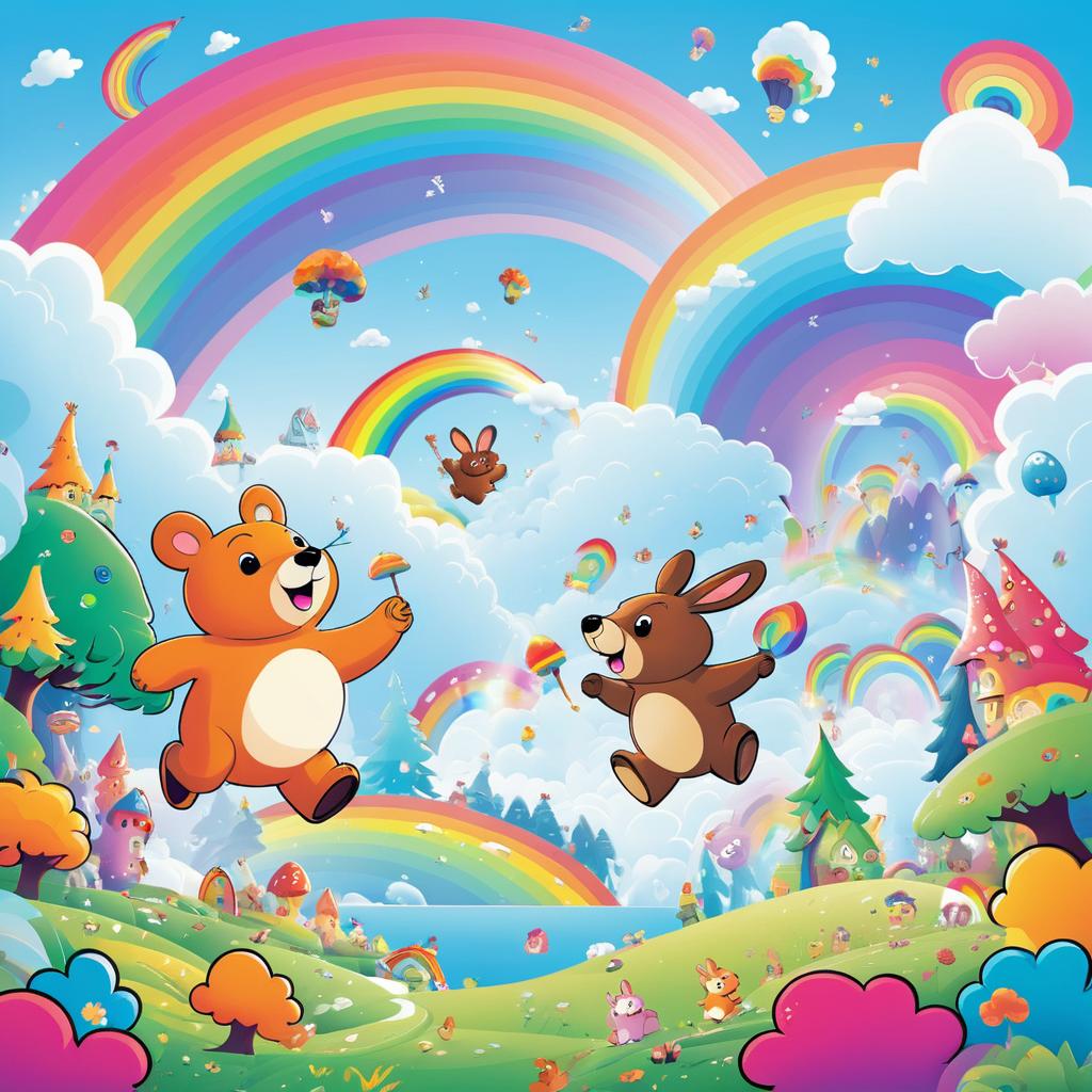 Whimsical Bear and Rabbit Battle Adventure