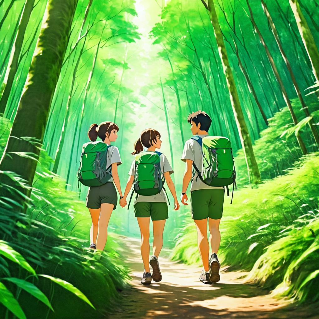 Nostalgic Hiking Couple in Anime Style