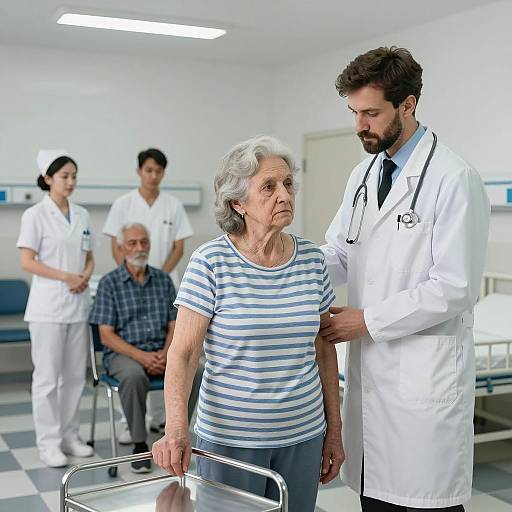 Caring Doctor in a Busy Hospital Room