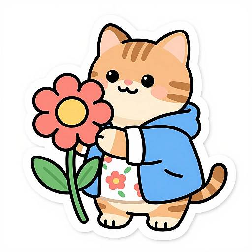 Cute Bengal Cat Cartoon with Flower
