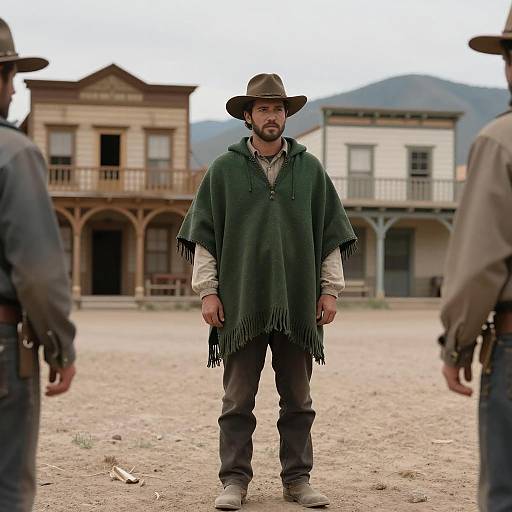 Deserted Western Town with Fringed Poncho