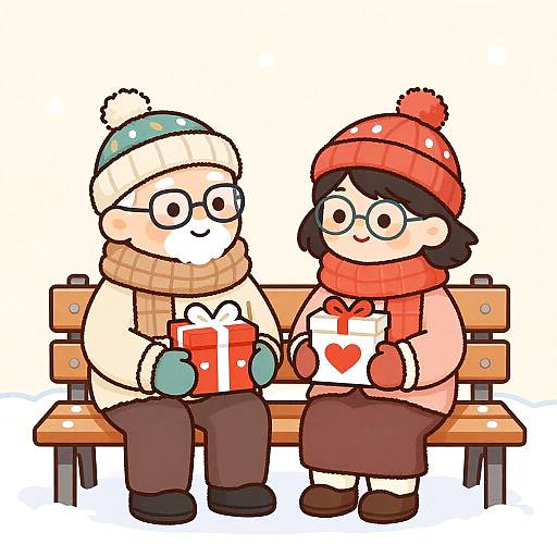 Cozy Elderly Couple with Winter Gifts